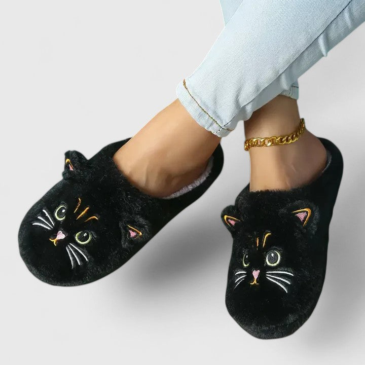 Bløde tøfler med katte til kvinder