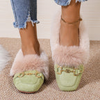 Mules chaussons pour femme bordés de fausse fourrure