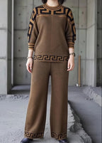 Women's Geometric Print Top and Wide-Leg Trousers Set