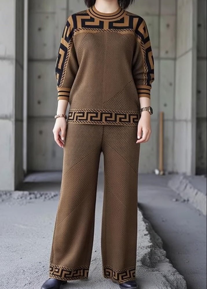 Women's Geometric Print Top and Wide-Leg Trousers Set