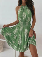 Women's Bohemian Paisley Print Halter Tiered Sundress