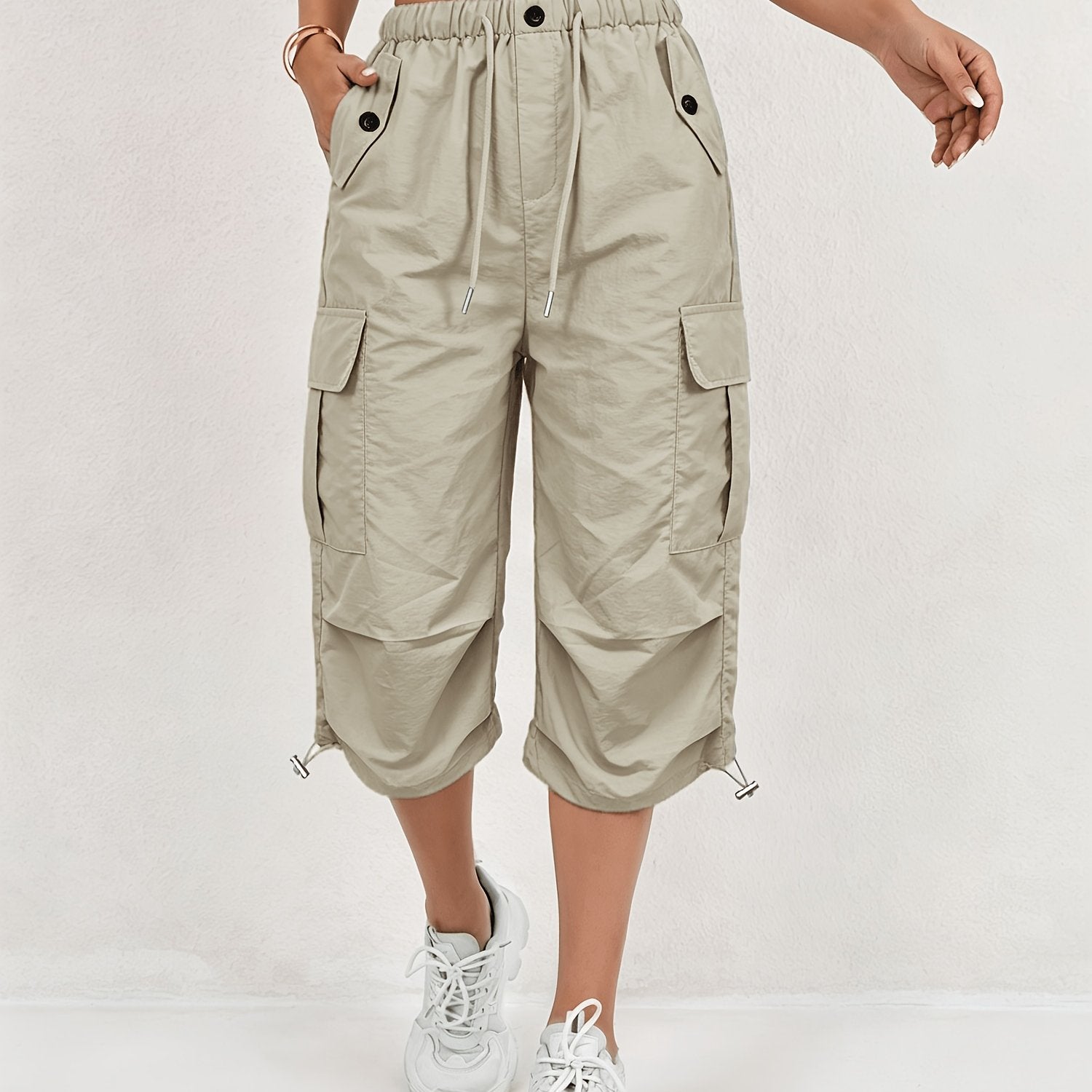 Damen Cargo-Caprihose mit Kordelzug