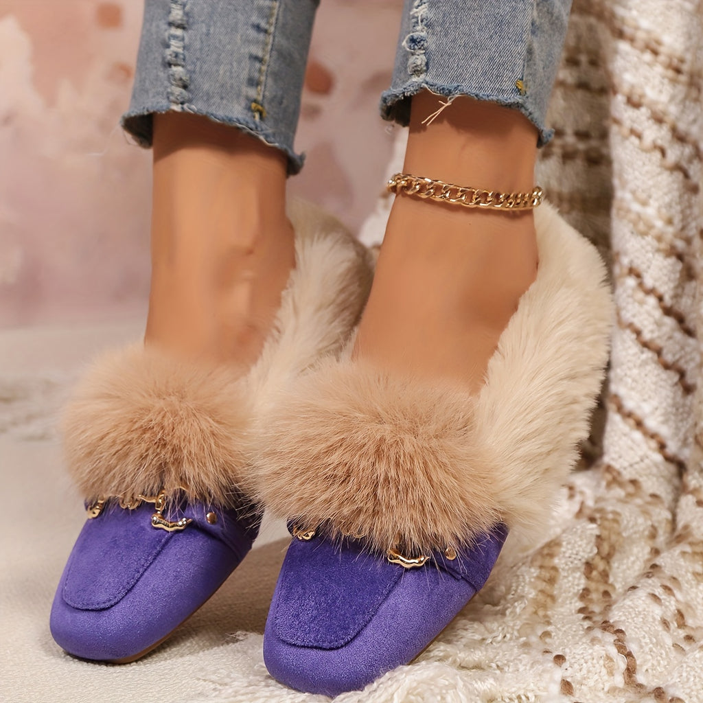 Mules chaussons pour femme bordés de fausse fourrure