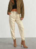 Pantalones jogger elegantes de cuero sintético para mujer