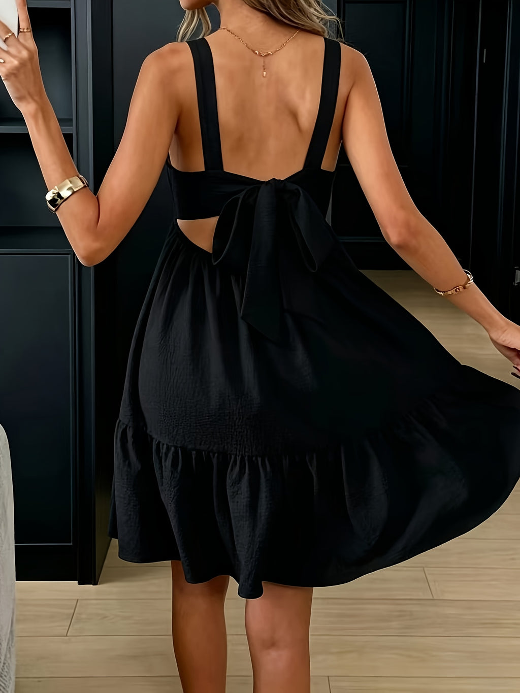 Women's Square Neck Tiered Mini Dress