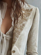 Women's Floral Embroidered Blazer with Decorative Cuffs