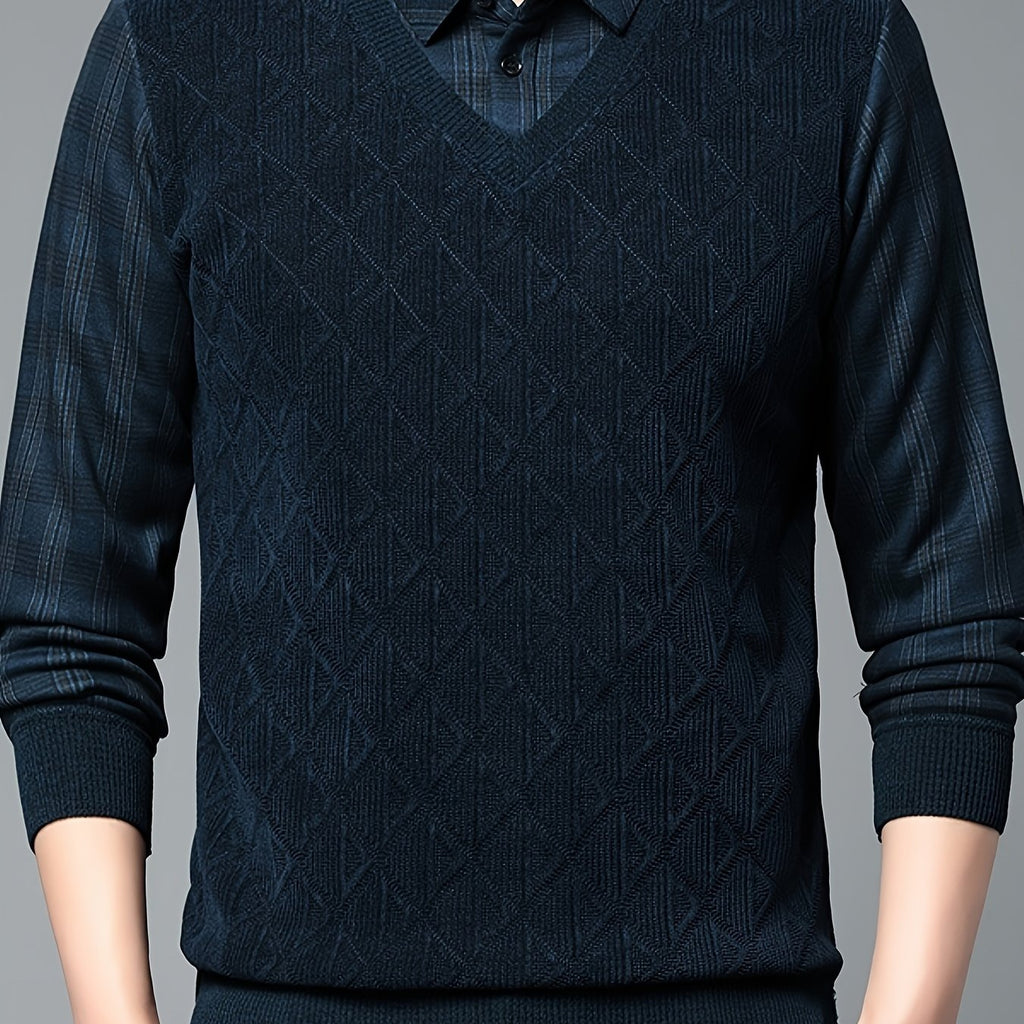 Men’s Layered Look V-Neck Knit Sweater
