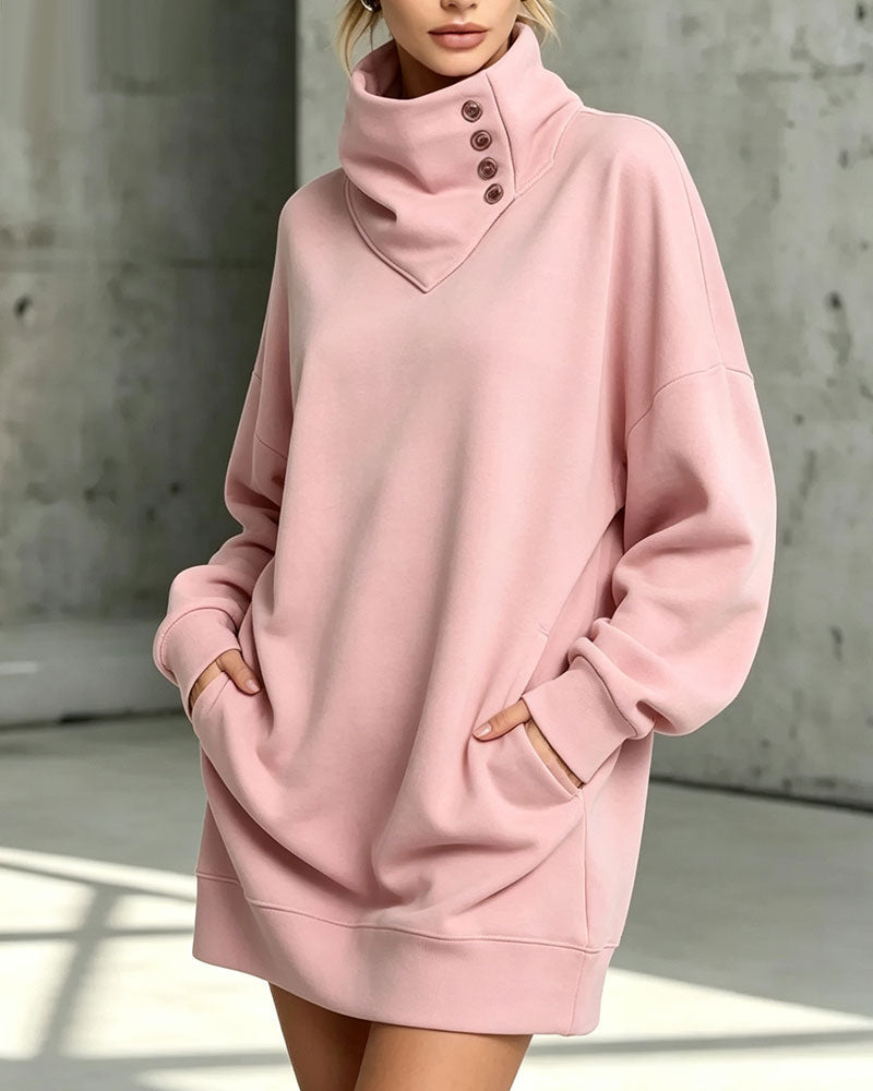 Sweat-shirt boutonné à col montant pour femme