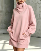 Sweat-shirt boutonné à col montant pour femme