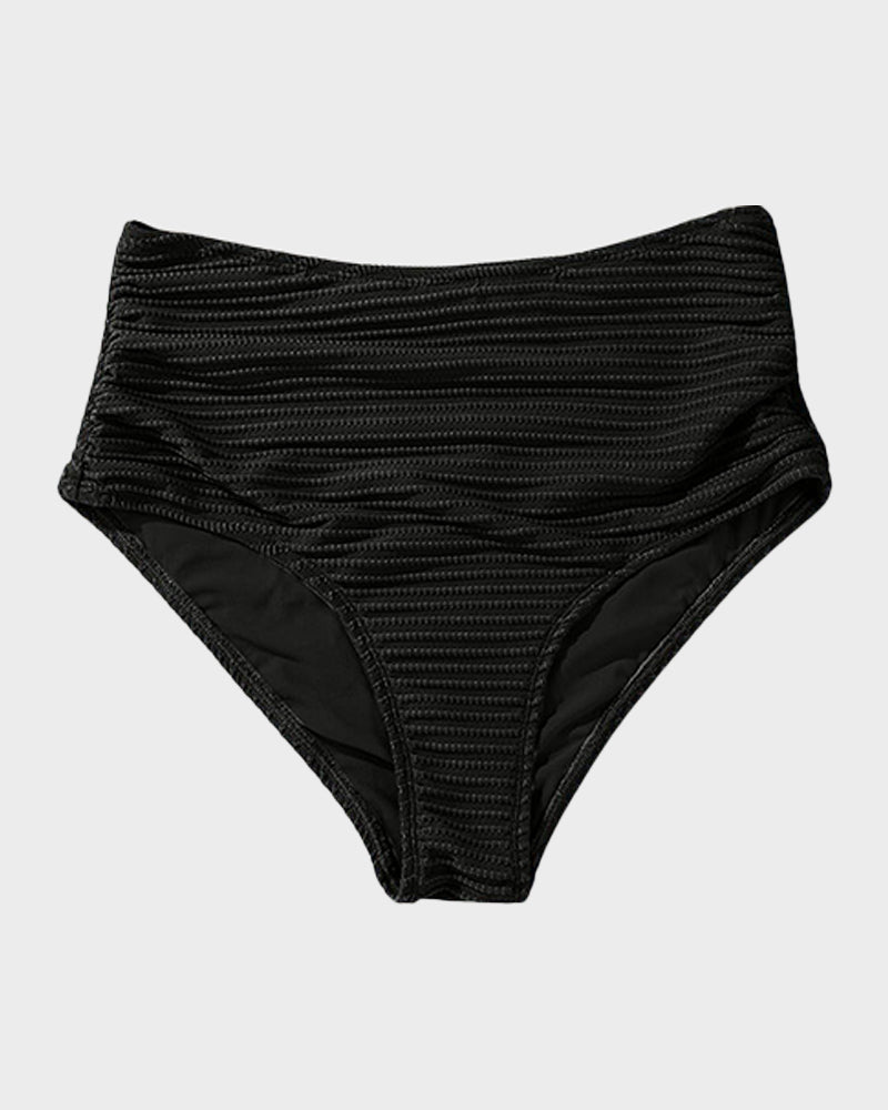 Damen-Rippen-Bikini-Set mit gedrehtem Oberteil und hochgeschnittenem Slip