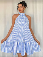 Women's Striped Halter Neck Swing Mini Dress
