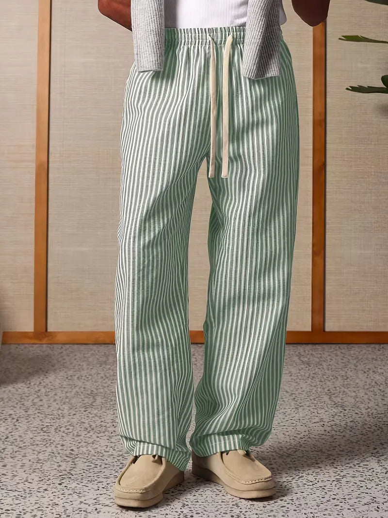 Men's Striped Relaxed Trousers with Elasticated Drawstring Waist