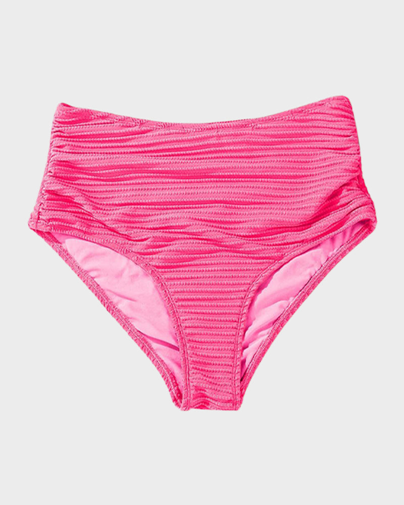 Damen-Rippen-Bikini-Set mit gedrehtem Oberteil und hochgeschnittenem Slip