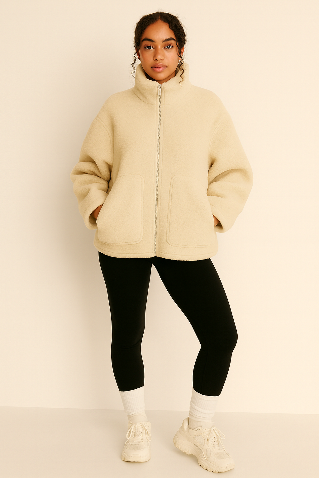 Teddy-Fleecejacke für Damen mit Stehkragen