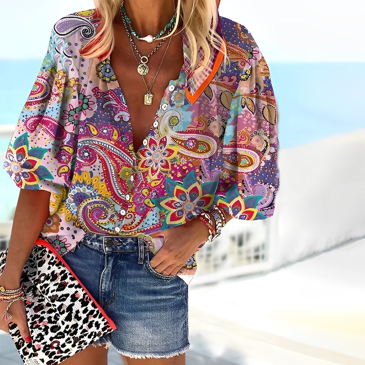 Damen lebhafte Paisley-Bluse mit lockerem Schnitt und leichtem Tragekomfort