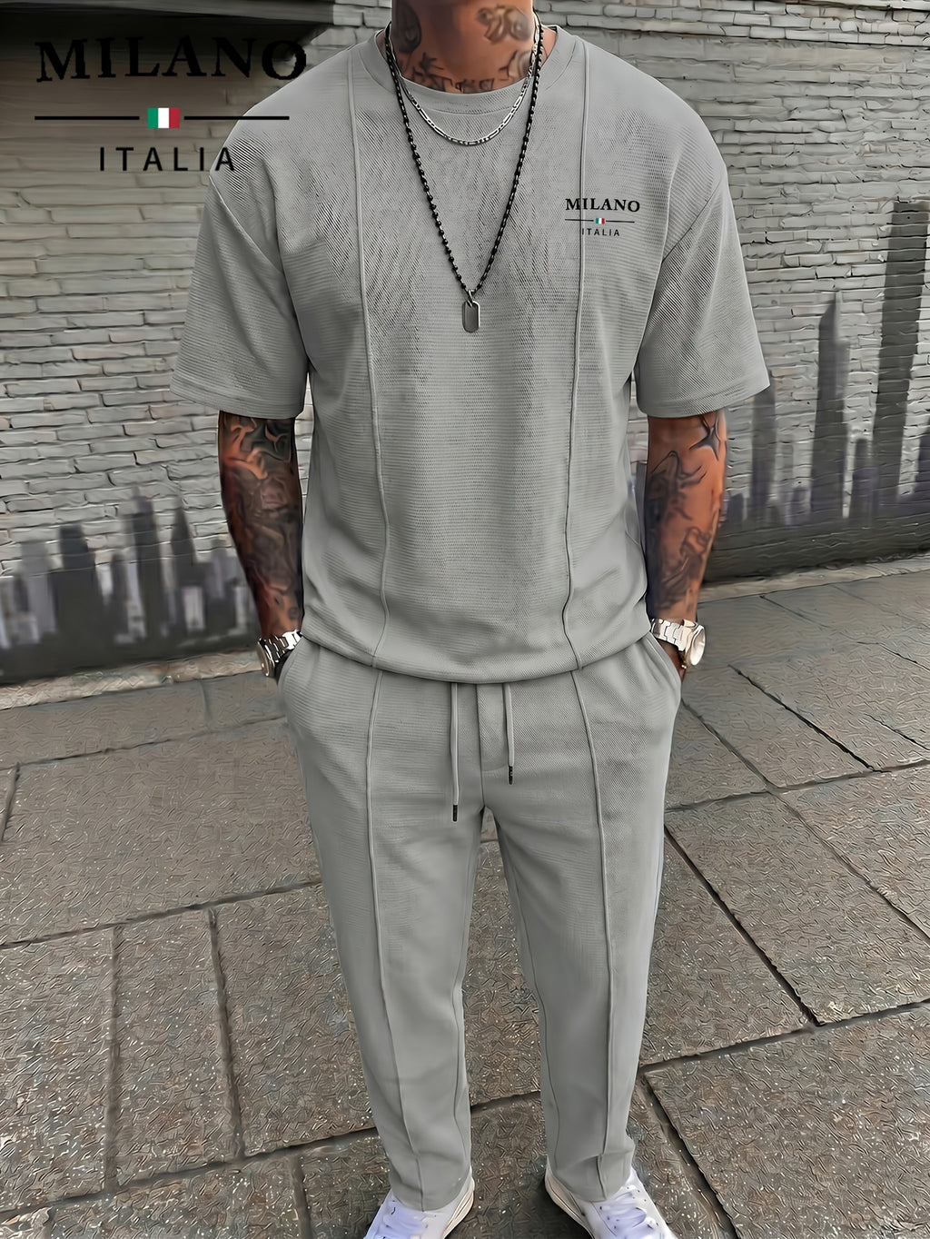 Men's Textured Relaxed T-Shirt & Trousers Set