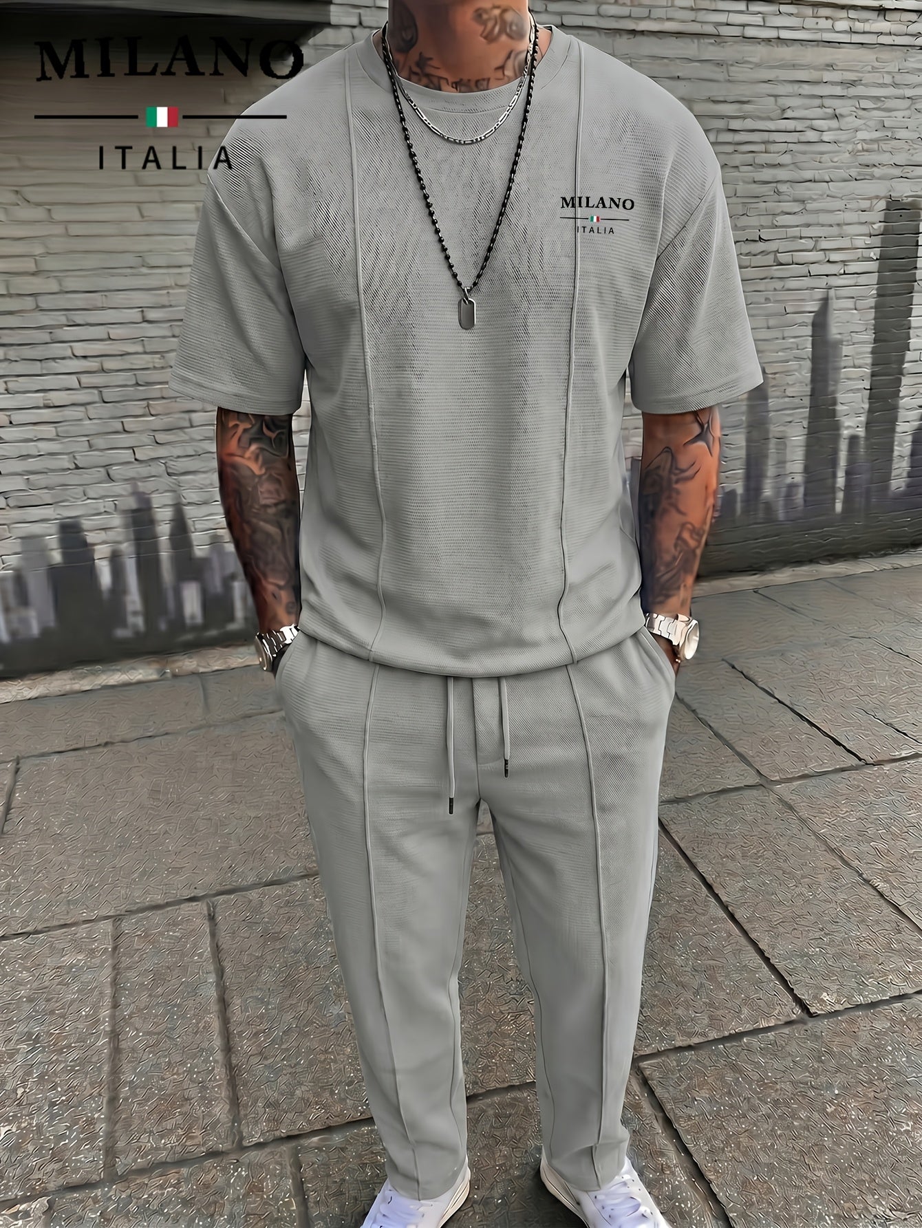 Men's Textured Relaxed T-Shirt & Trousers Set
