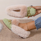 Mules chaussons pour femme bordés de fausse fourrure