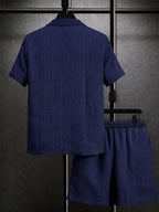 Men's Textured Button-Up Shirt and Drawstring Shorts Set