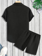 Men's Textured Button Front Shirt and Shorts Matching Set