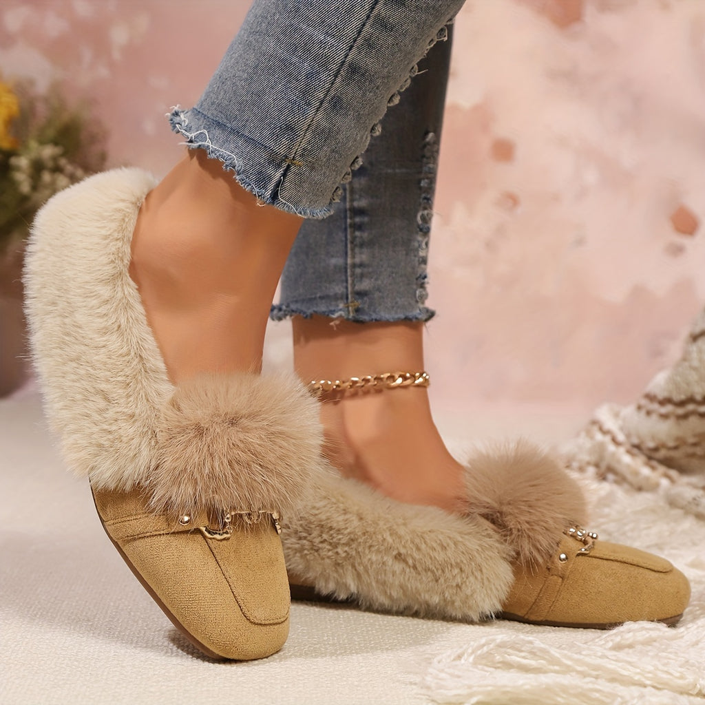 Mules chaussons pour femme bordés de fausse fourrure