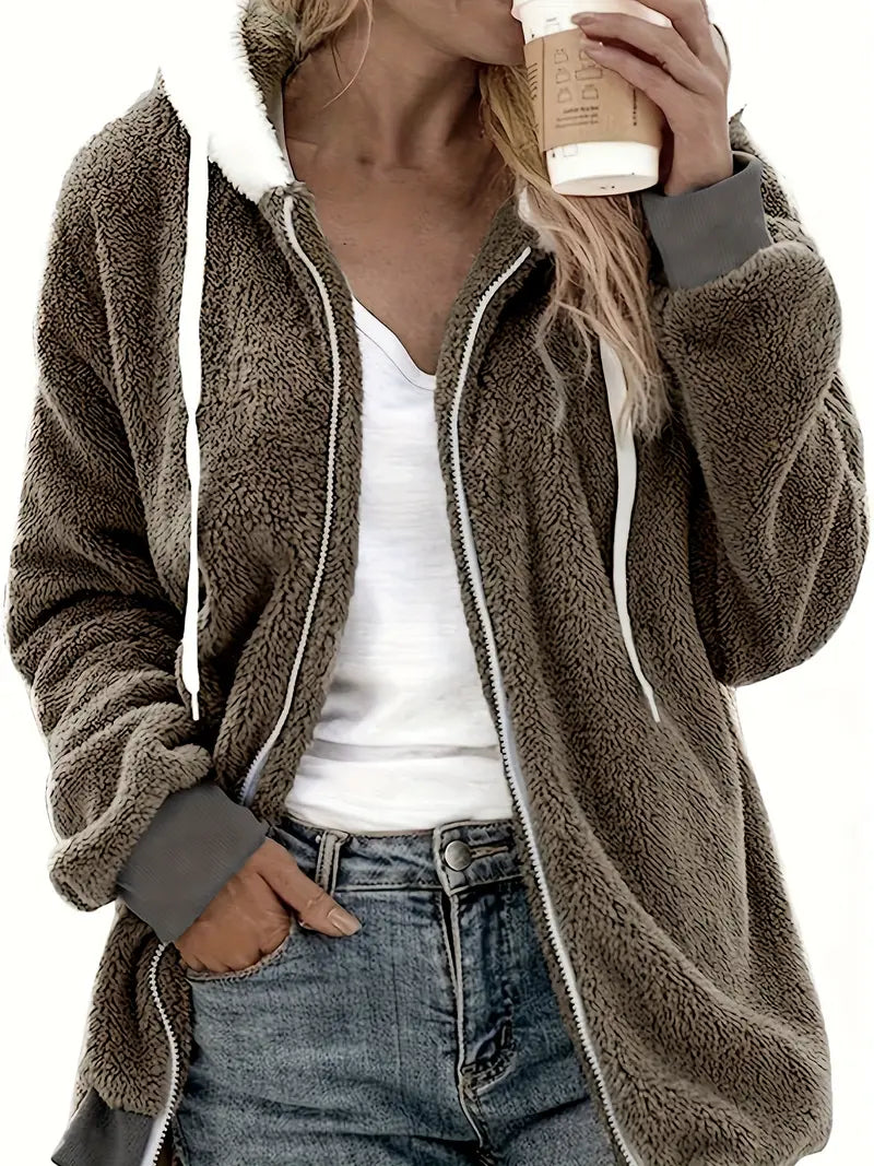 Sweat à capuche zippé en polaire pour femme