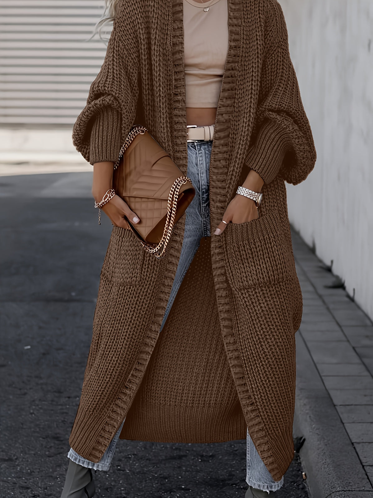 Women’s Longline Open-Front Knit Cardigan