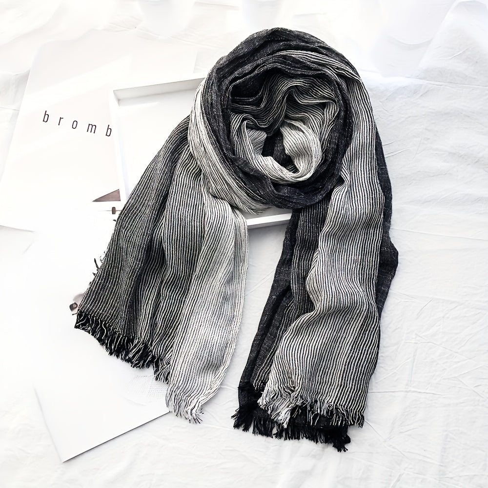 Men’s Two-Tone Textured Fringed Scarf