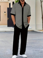 Men's Geometric Button-Up Shirt & Trousers Set