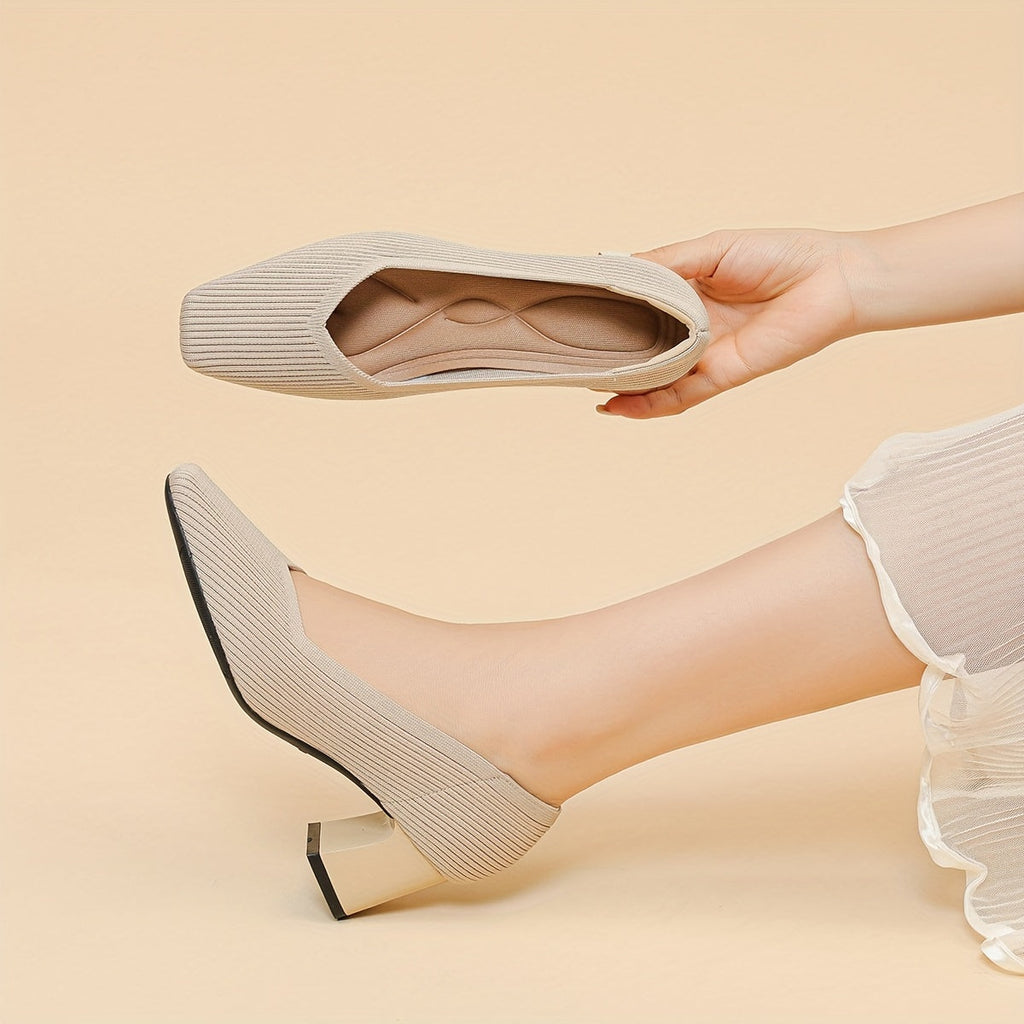 Women's Ribbed Block Heel Pumps