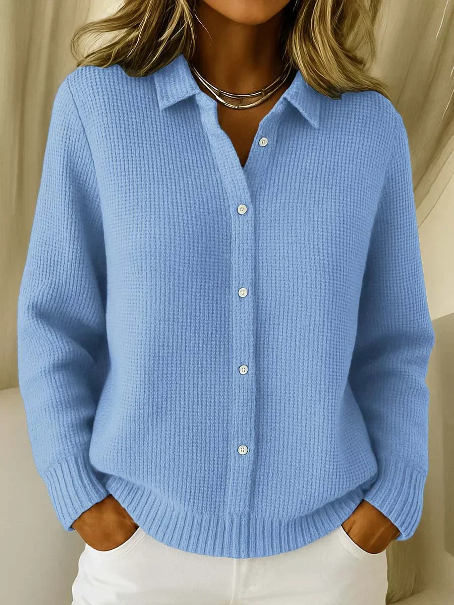 Damen Strickjacke mit Struktur, Knopfleiste vorne und Kragen