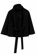 Damen-Cape-Mantel mit Gürtel und hohem Kragen
