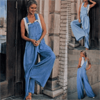 Damen Denim-Overall mit weitem Bein und verstellbarem Trägerdesign
