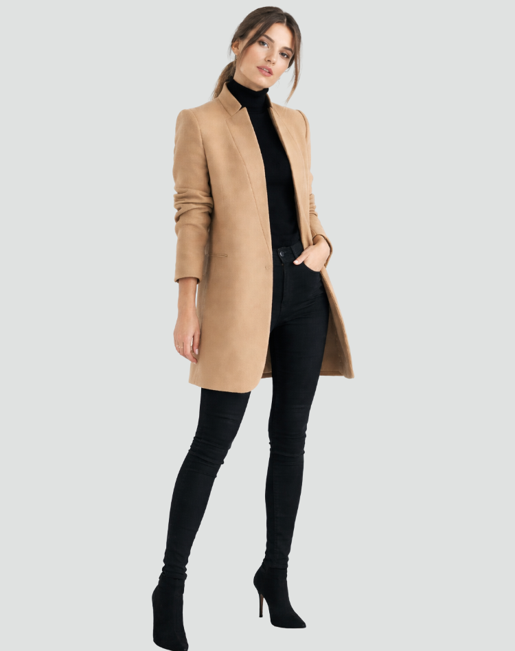 Women's Tailored Mid-Length Coat with Elegant Structured Fit