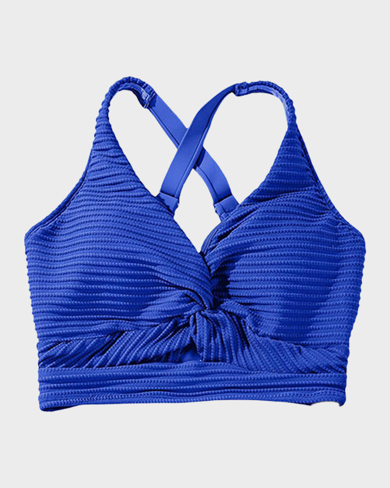 Damen-Rippen-Bikini-Set mit gedrehtem Oberteil und hochgeschnittenem Slip