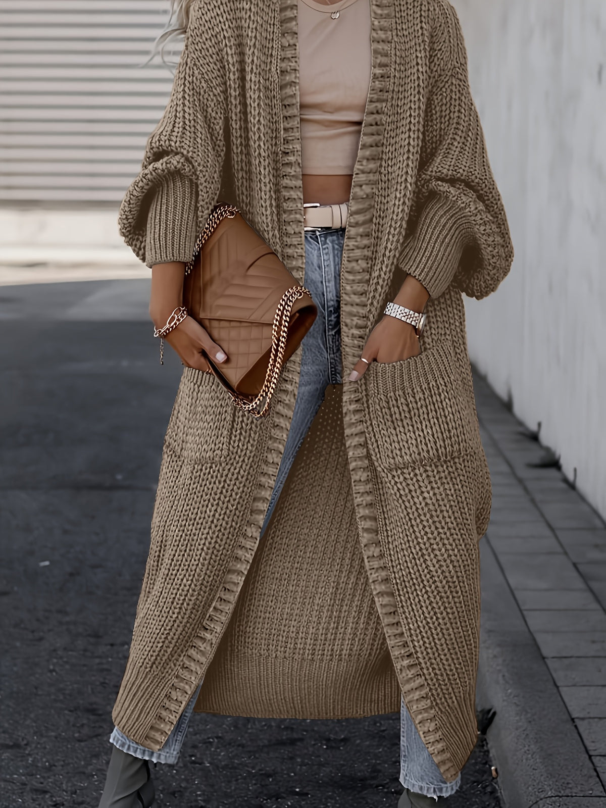 Women’s Longline Open-Front Knit Cardigan