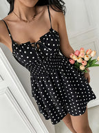 Women’s Polka Dot Playsuit with Shirred Waist and Frill Detailing