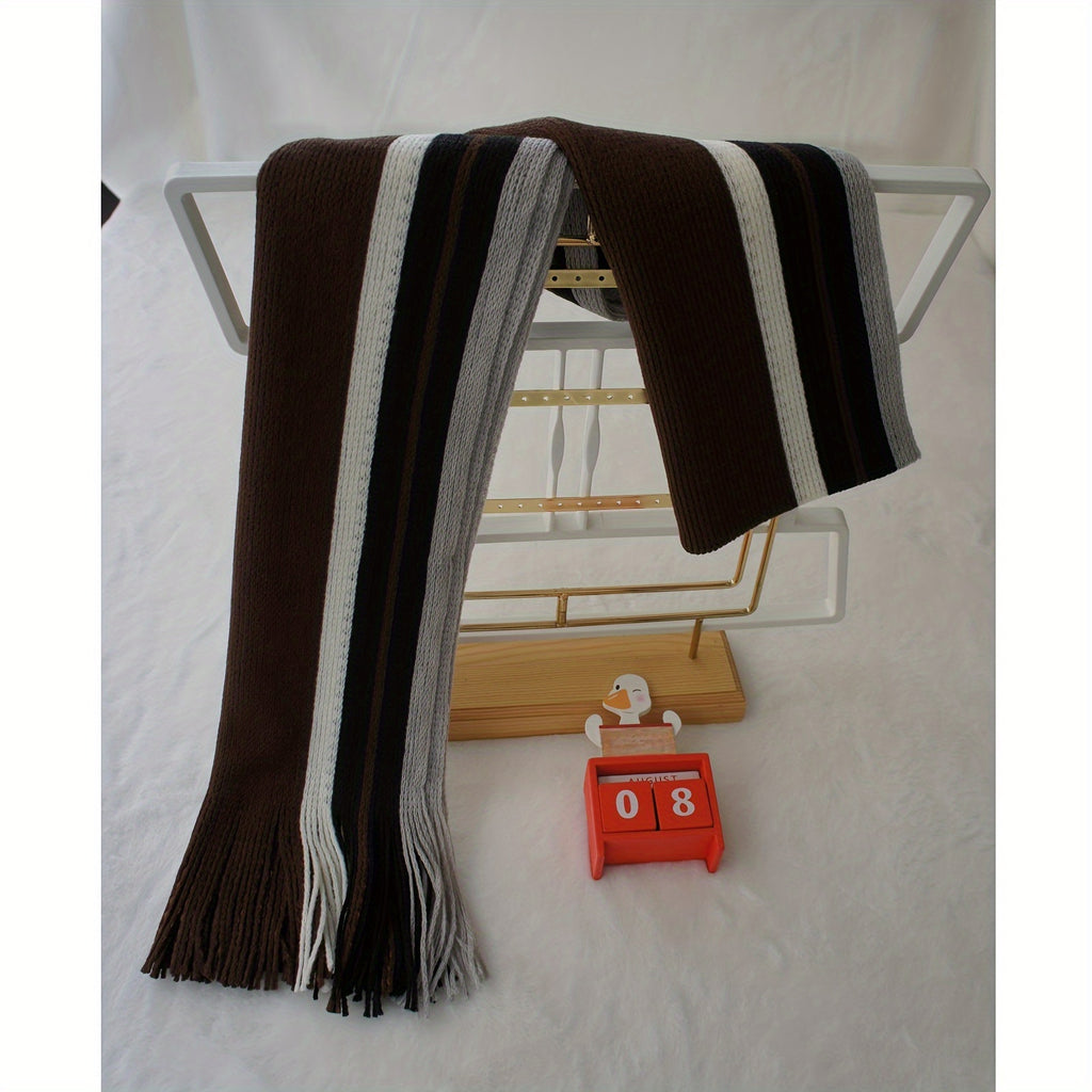 Men’s Striped Fringed Winter Scarf