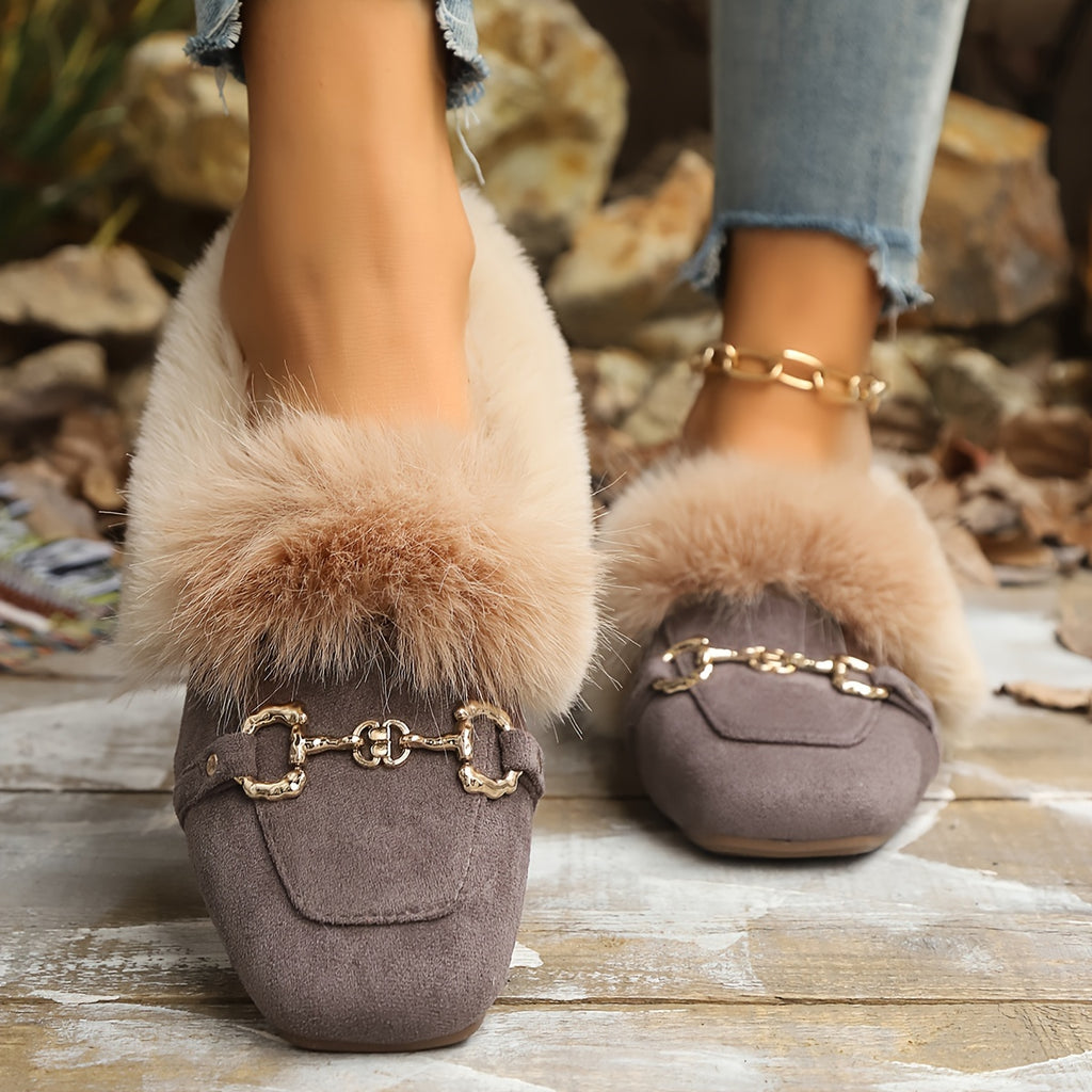 Mules chaussons pour femme bordés de fausse fourrure