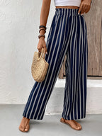 Women’s Striped Wide-Leg Trousers with Relaxed Flowing Fit