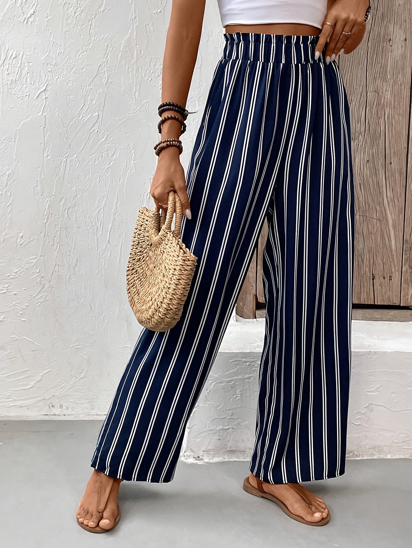 Women’s Striped Wide-Leg Trousers with Relaxed Flowing Fit