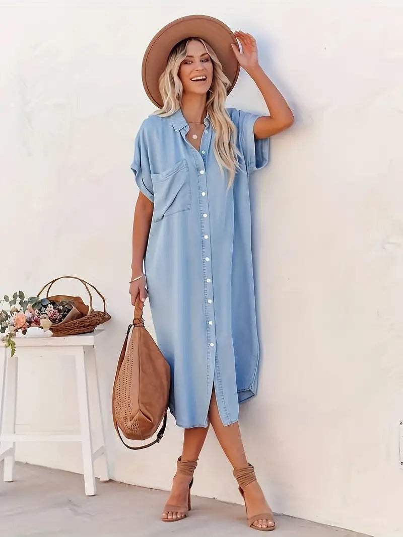 Locker geschnittenes Hemdblusenkleid für Damen Leicht Sommerstil