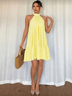 Women's Striped Halter Neck Swing Mini Dress