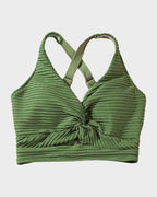 Damen-Rippen-Bikini-Set mit gedrehtem Oberteil und hochgeschnittenem Slip