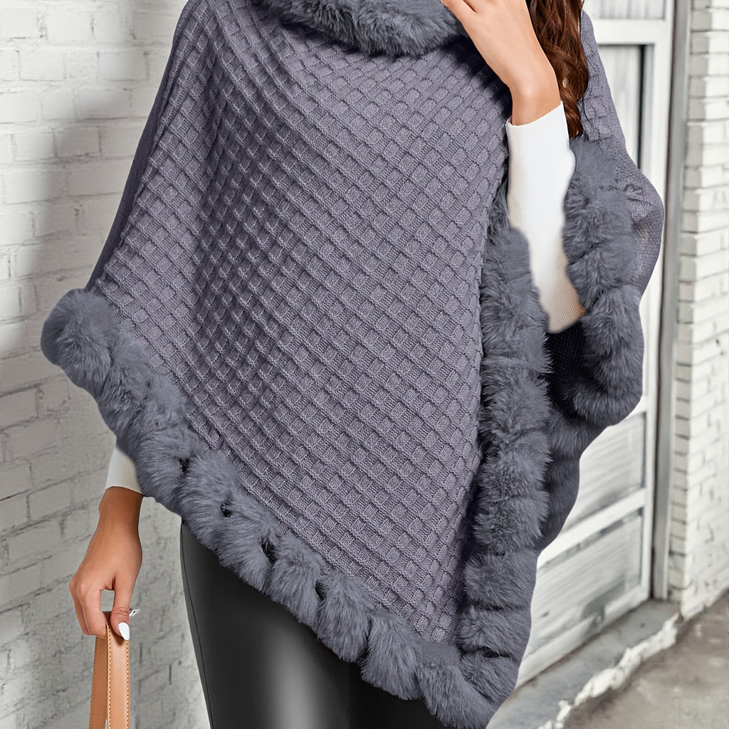Women’s Faux-Fur Trim Knitted Poncho