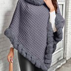 Women’s Faux-Fur Trim Knitted Poncho