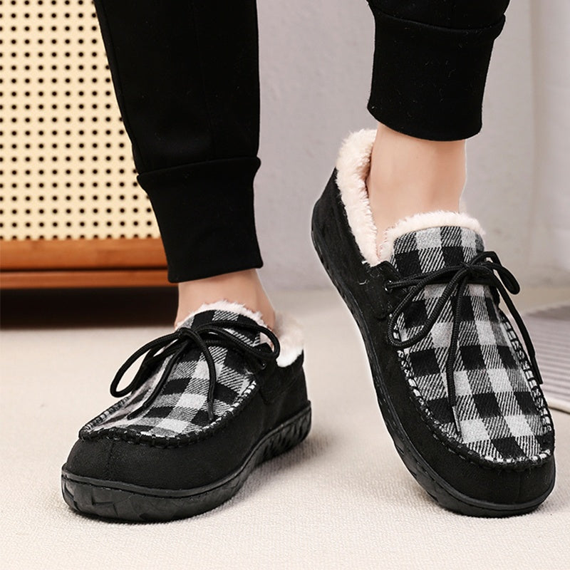 Mocassins à carreaux pour femmes, doublés en sherpa
