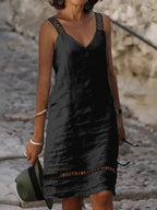 Women's Sleeveless V-Neck Lace Trim Casual Midi Dress