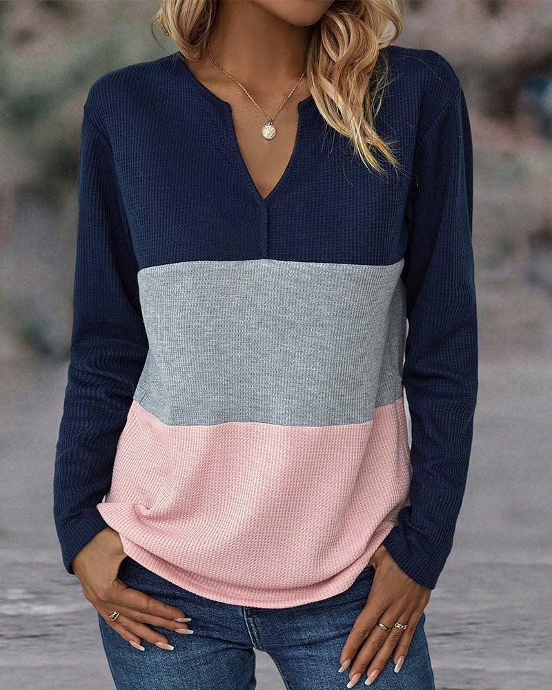 Women's Waffle Knit Colour Block Top