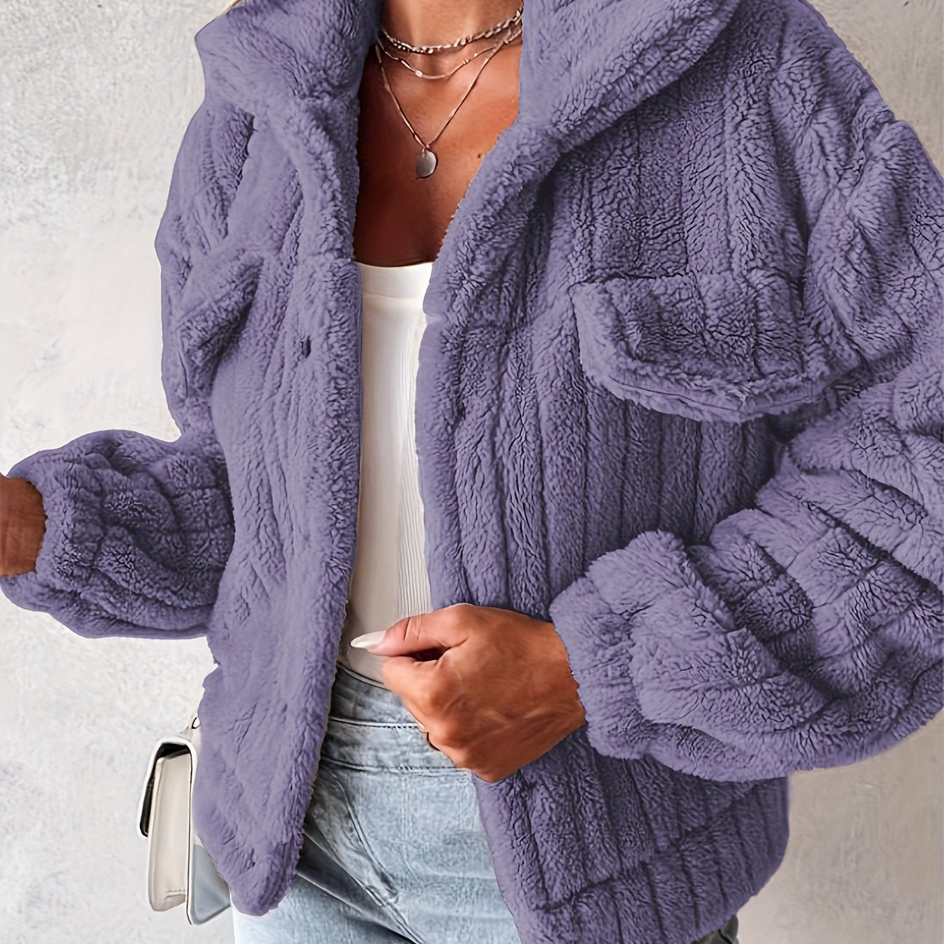 Damen-Plüsch-Sherpa-Jacke mit praktischen Taschen